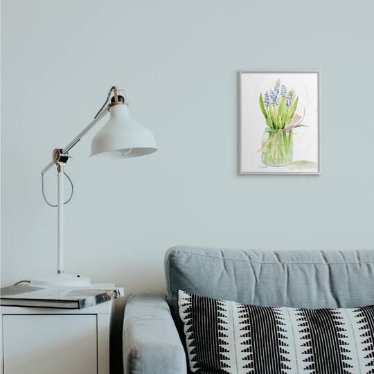 Stupell Industries Blue Hyacinth Flower Arrangement Wall Art in Gray Frame
